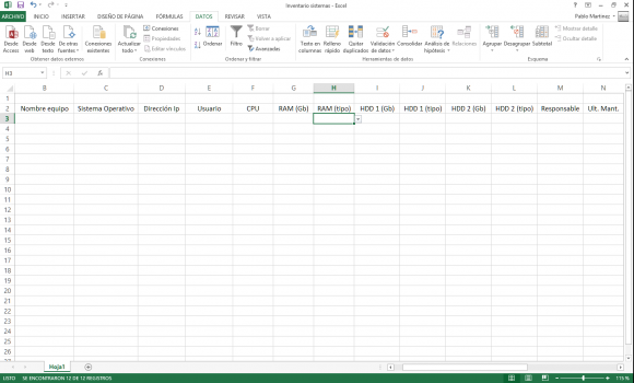 Inventario equipos - Excel 2013